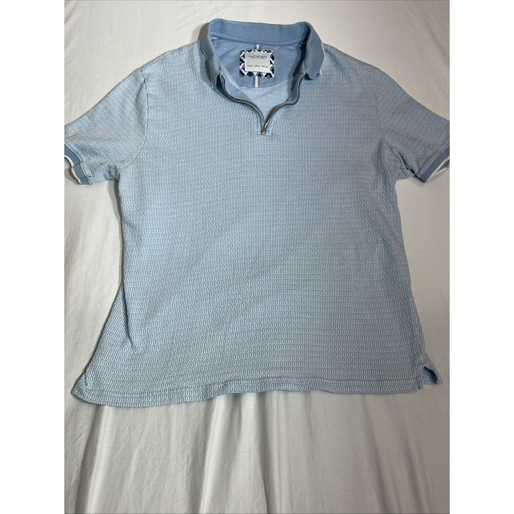 Cactus Man Polo Shirt Mens Medium Blue Geometric 1/4 Zip Textured Soft Knit